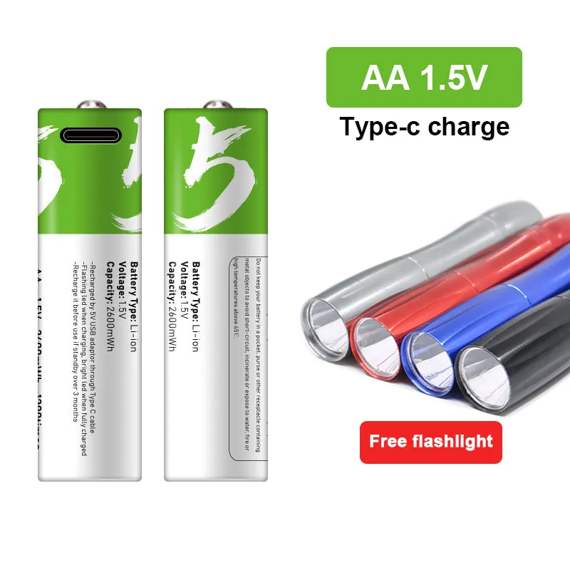 Литий ионная аккумуляторная батарея 1 5 в AA 2600 МВт ч с USB для дистанционного