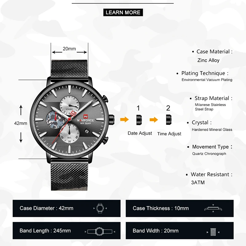 Топ люксовый бренд NAVIFORCE Мужские часы Модные Спортивные кварцевые мужские s часы водонепроницаемые армейские военные наручные часы Relogio Masculino