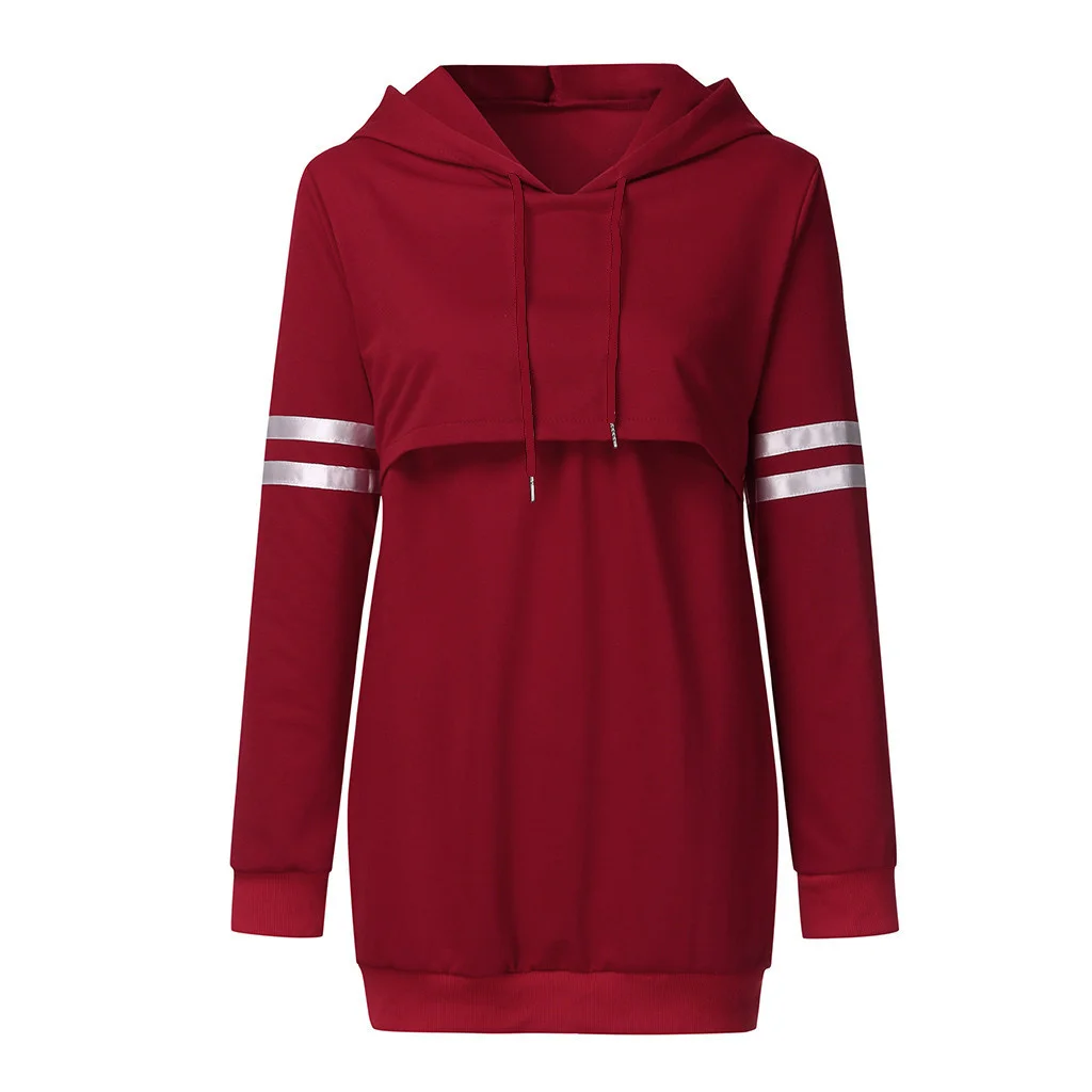 

Winter Maternity Tops Hoodie Lady Maternity Stripe Print Patchwork Nursing Breastfeeding Hoodie Sweatershirt Толстовка Оверсайз