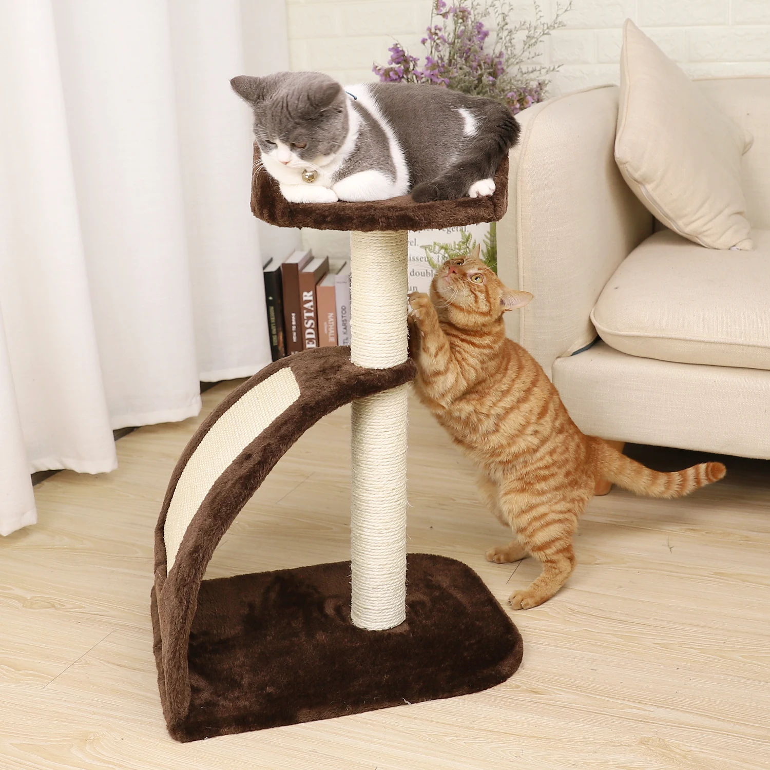 Cat Tree Sisal-Covered Scratching Post And Pad Feline Cat Pet Activity Fun For Kittens Brown Grey Save-space Healthier Comfort