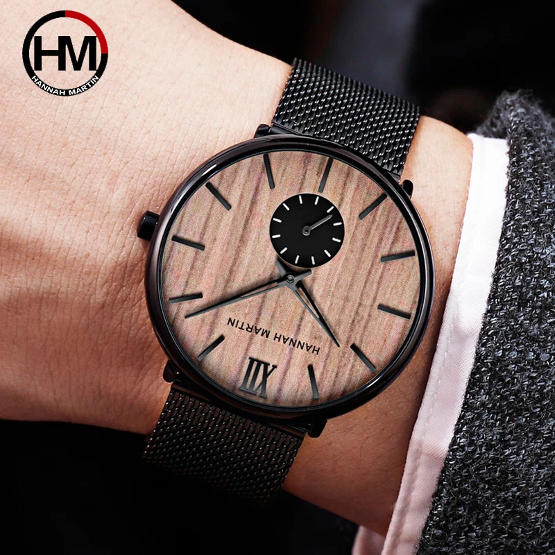 Hot Sale Hannah Martin Men Watch Ebony Cherry Wood Dial Quartz Wristwatches Simple Business Watches Wrist Montre homme | Наручные часы