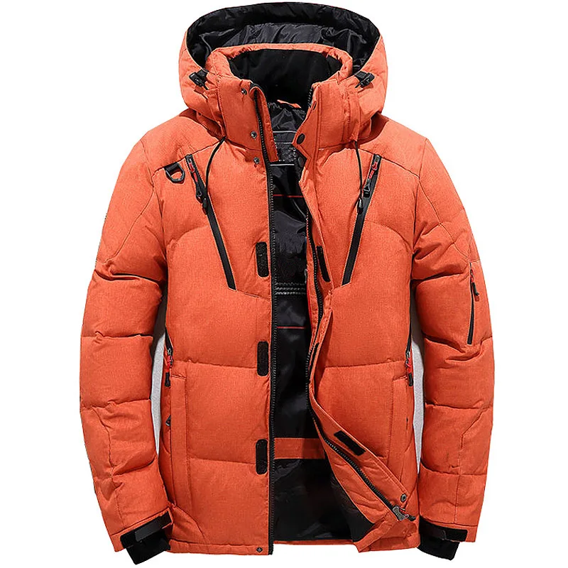 Мужская куртка на белом утином пуху теплая толстая куртка-пуховик с капюшоном