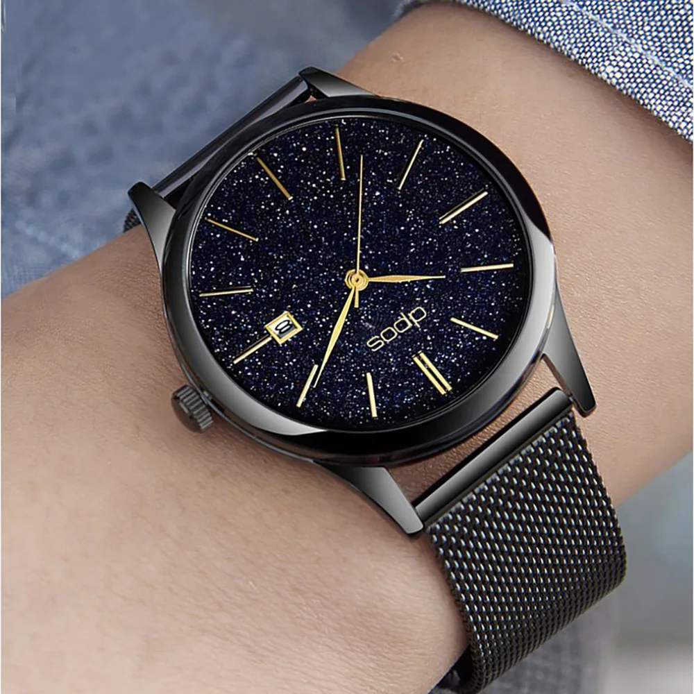 Черные роскошные мужские часы whatch 2019 модные повседневные водонепроницаемые