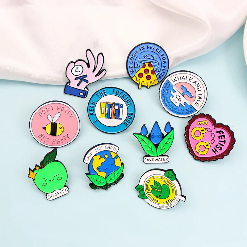 Круглые Эмалированные булавки в виде зеленых чайных клубов 10 стилей | Украшения и