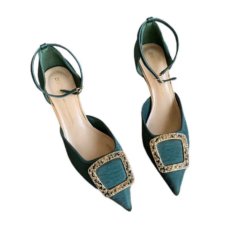 

All-Match Comfort Shoes for Women Pointed Heel Sandals Suit Female Beige Retro Girls 2021 Stiletto High Clear Black Fashion Buck