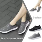 Женская обувь, яркие весенние дышащие летающие вязаные женские туфли, сетчатые кроссовки со стразами, летающие тканые слипоны, спортивная обувь