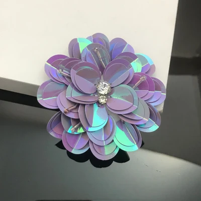 purple Вышитая бисером аппликация нашивки модные блестки вышивка ткань цветок патч для одежды parches Брошь со стразами - Цвет: purple