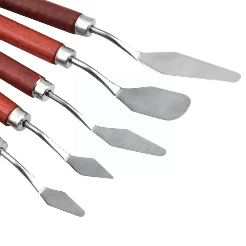 Oil Painting Scraper Steel Blades Gouache Spatula Palette Handle Painting Wooden Pastel Art Knife Supplies Scraper Oil A9e2