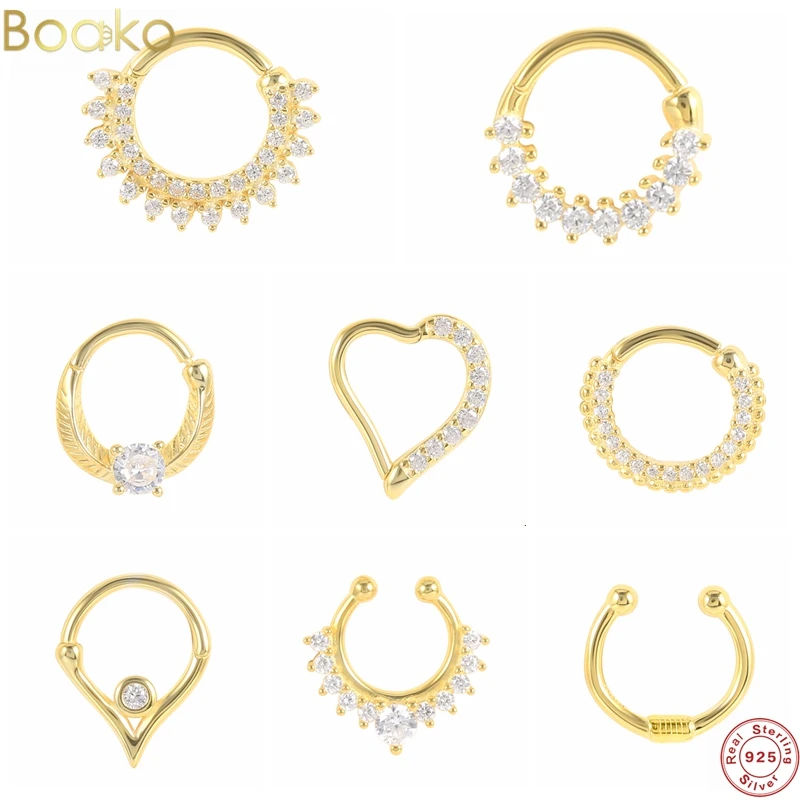 

BOAKO 1Pc Invisible Earrings For Women Silver S925 Ear Bone Piercing Circle Hoop Earrings Jewelry Nose Ring Belly Button Rings