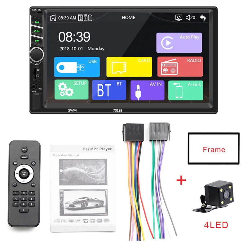Frame and 4LED Автомагнитола 2 din автомагнитола " HD Авторадио мультимедийный плеер 2DIN сенсорный экран Авто аудио стерео MP5 Bluetooth Carplay 7013B - Цвет: Frame and 4LED