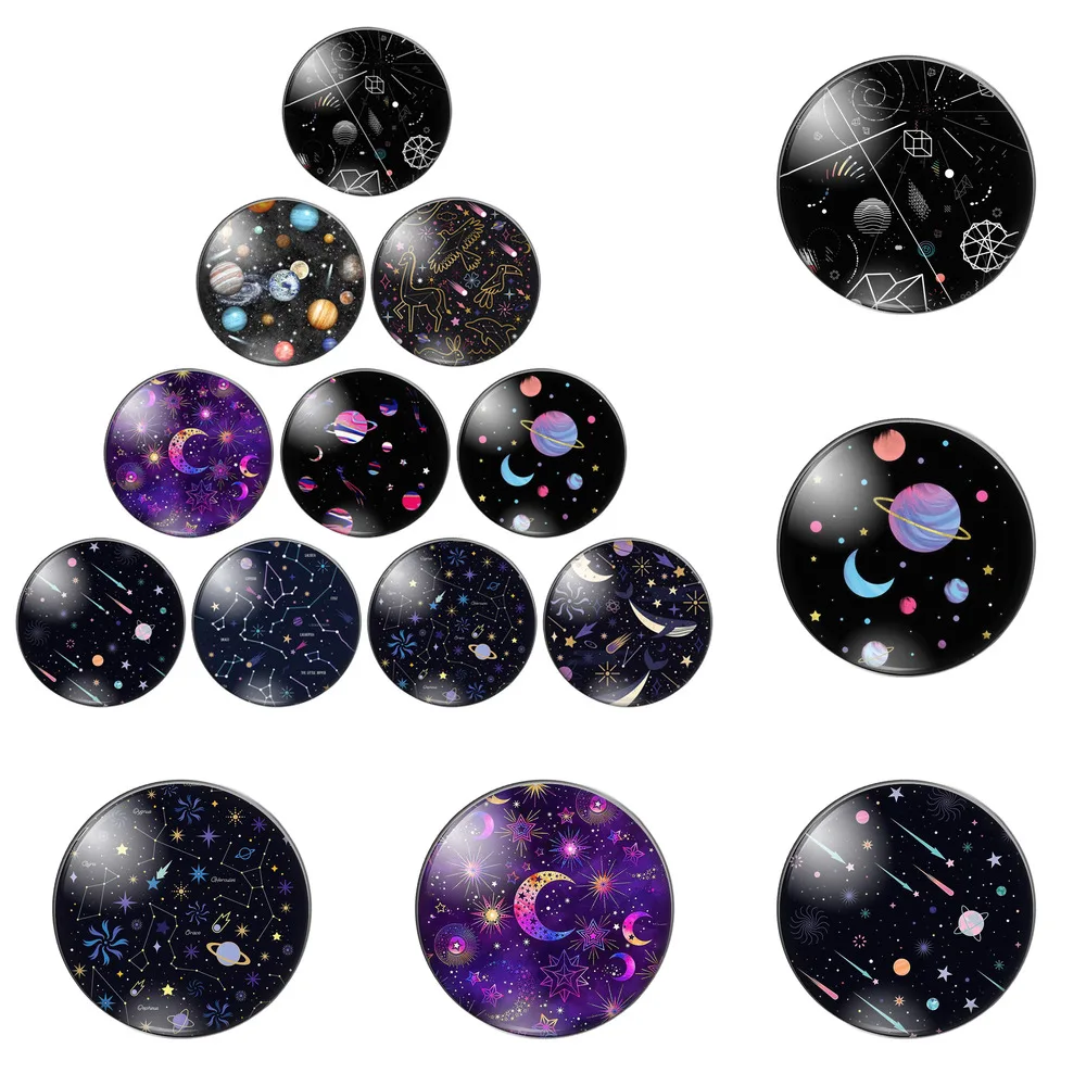 

12pcs/lot Beautiful Starry Sky Moon and Meteor Best 8mm-30mm Round Photo Glass Cabochon Demo Flat Back Making Findings