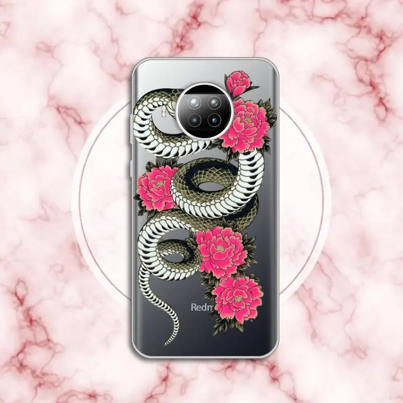 

Hand flower snake animal high quality Phone Case shell Transparent for Xiaomi Redmi note 10 t 8 9 pro lite 11