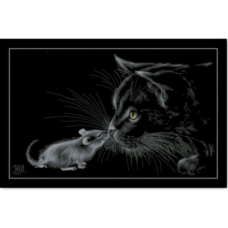 

Набор для вышивки крестиком «Кот и мышь», черная хлопковая ткань 18 карат 14 карат 11 карат, вышивка своими руками
