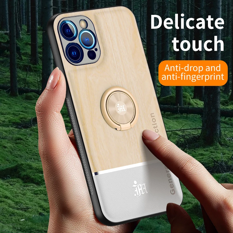 

Luxury Wood Grain Case For iPhone 12 11 Pro Xs Max Mini Phone Case X Xr 8 7 6 6S Plus SE Anti Drop Bracket Car Magnetic Cover