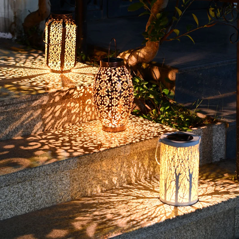 

LED Solar Light Outdoor Hollow Lantern Hanging Light Solar Projector Lamp Garden Decorative Lighting Landscape For Yard Pathway