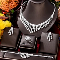 siscathy luxury full cubic zircon wedding party jewelry set for women bride necklace earring bracelet bangle european style
