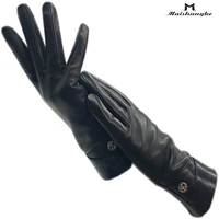 winter ladies fashion leather leather gloves black new warm sheepskin genuine driving ride cold protection luxury genuine sheeps
