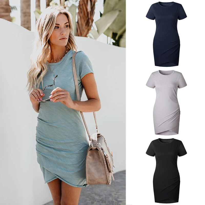 Сексуальные Платья женские летние платья с коротким рукавом Твердые облегающие