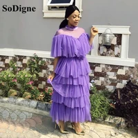 sodigne purple ruffle evening dresses high neck puffy tiered formal women dress custom made special occasion gowns