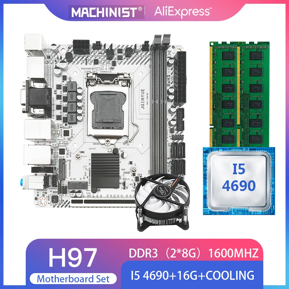 

JINGYUE H97 материнская плата LGA 1150 набор с процессором Intel Core I5 4690 16G(2*8G) Настольная RAM память M.2 NVME H97I-Gaming