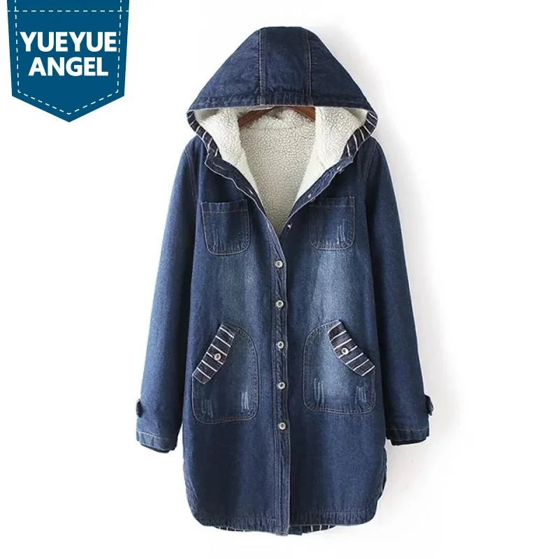 

Winter Korean Style New Fashion Womens Thick Coats Female Long Sleeve Fur Lining Hooded Single Breasted Loose Fit Warm Parkas