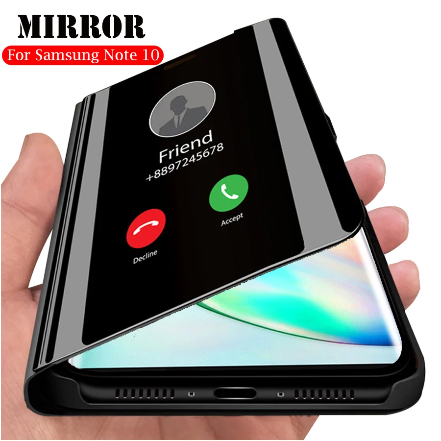 Зеркальный кожаный флип-чехол для samsung note 10 plus s10 5G s8 s9 S7 Edge smart view cover galaxy note10 pro coque |