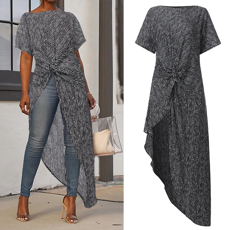 Блузка VONDA Женская Асимметричная пикантный топ в полоску с разрезом Длинные