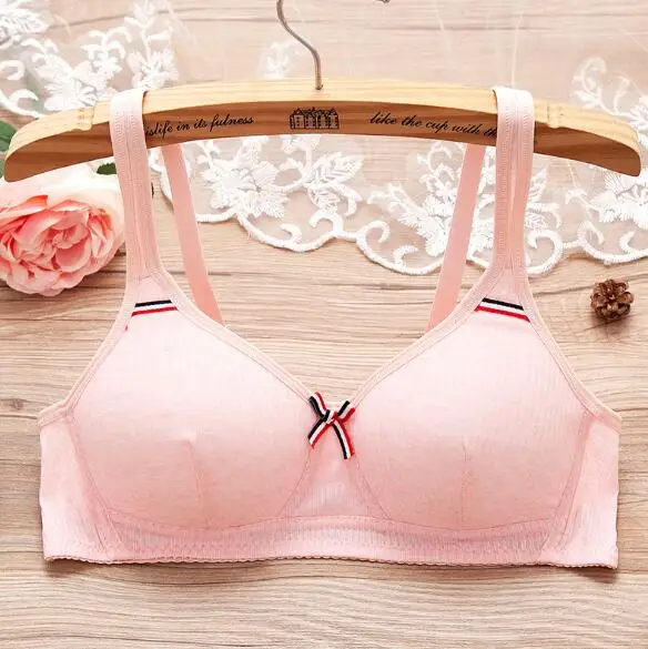 pink Спортивный бюстгальтер для молодых девушек, нижнее белье для подростков, беспроводной спортивный бюстгальтер с тонкой чашкой, одежда для девочек, хлопковый бюстгальтер с бантом для девочек-подростков - Цвет: pink