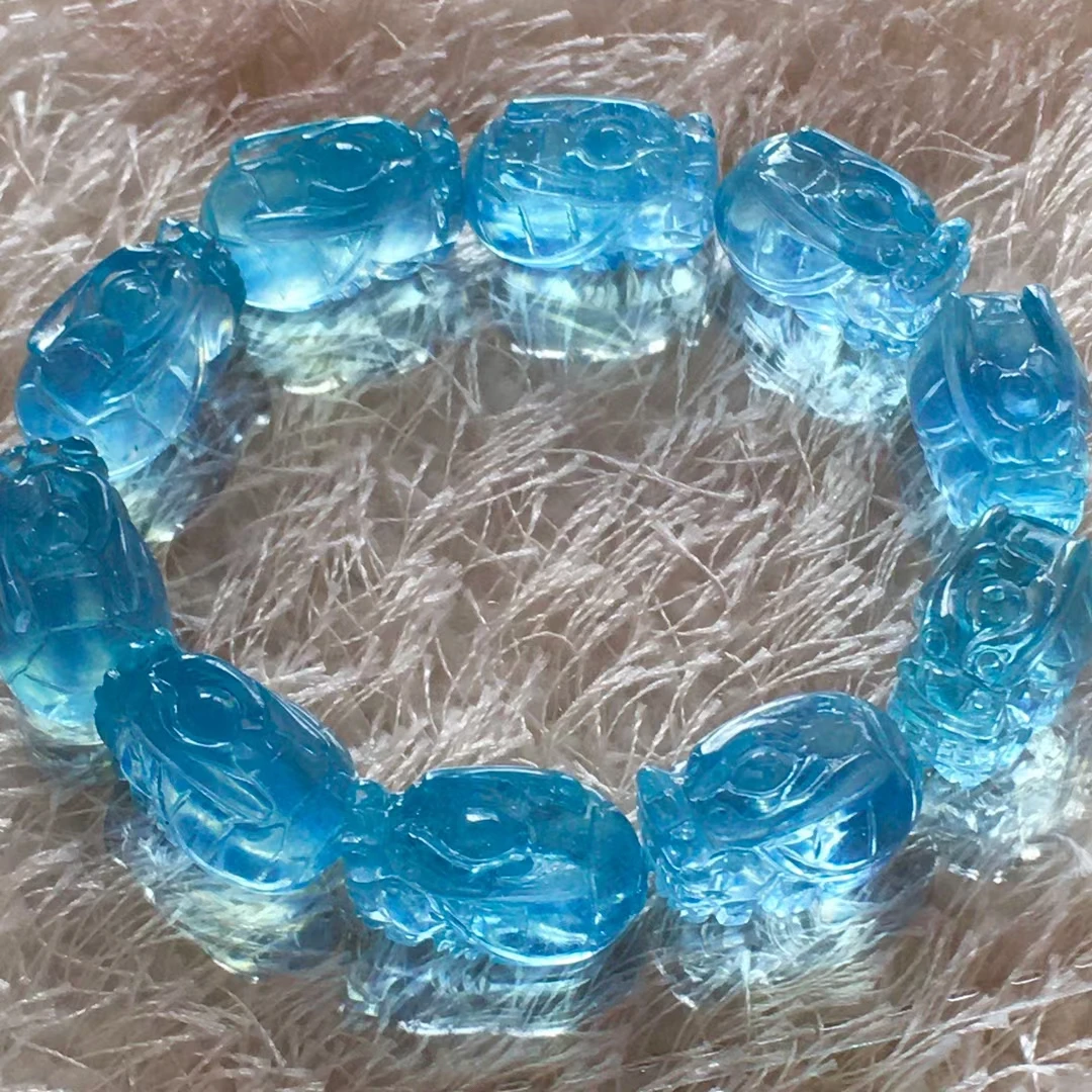 

Натуральный Синий Аквамарин Дракон женский стрейч 18*12*11 мм резные прозрачные бусины браслет ювелирные изделия AAAAA