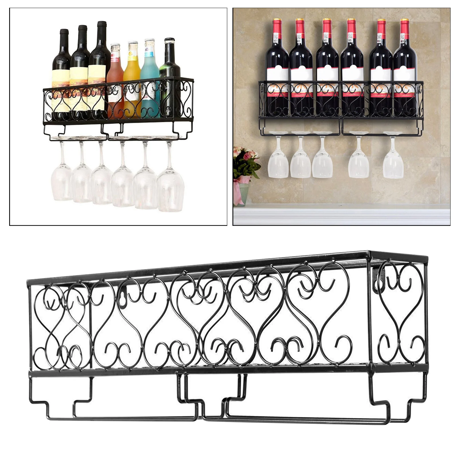 

Настенная железная винная полка, настенные стеллажи для посуды, стеллаж для хранения до 6 бутылок вина и 6 стаканов