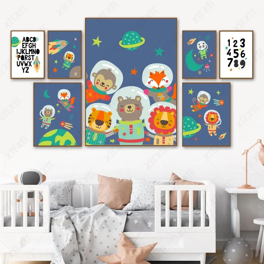 

Cartoon Canvas Painting Space Animals Travel Wallpaper Planet Art Poster Craft Wallpaper Home Decoration Picture Print