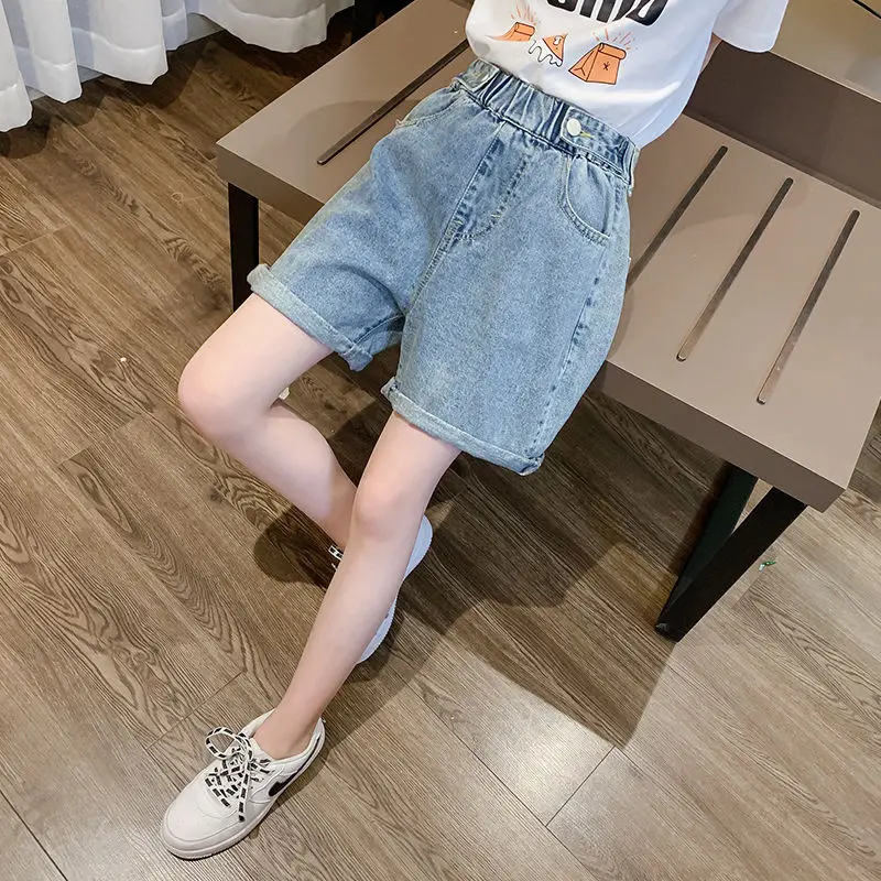 Джинсовые шорты для маленьких девочек модные синие потертые Широкие штаны из