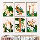 Настенная картина в виде попугая, леопарда, жирафа, тукан, монстера, Картина на холсте, скандинавские постеры и принты, декор детской комнаты