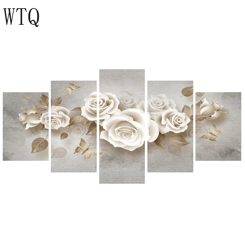 

Абстрактная Картина на холсте с изображением белых цветов в 5 плоскостях, абстрактные постеры с красным маком и принты, Настенная картина дл...