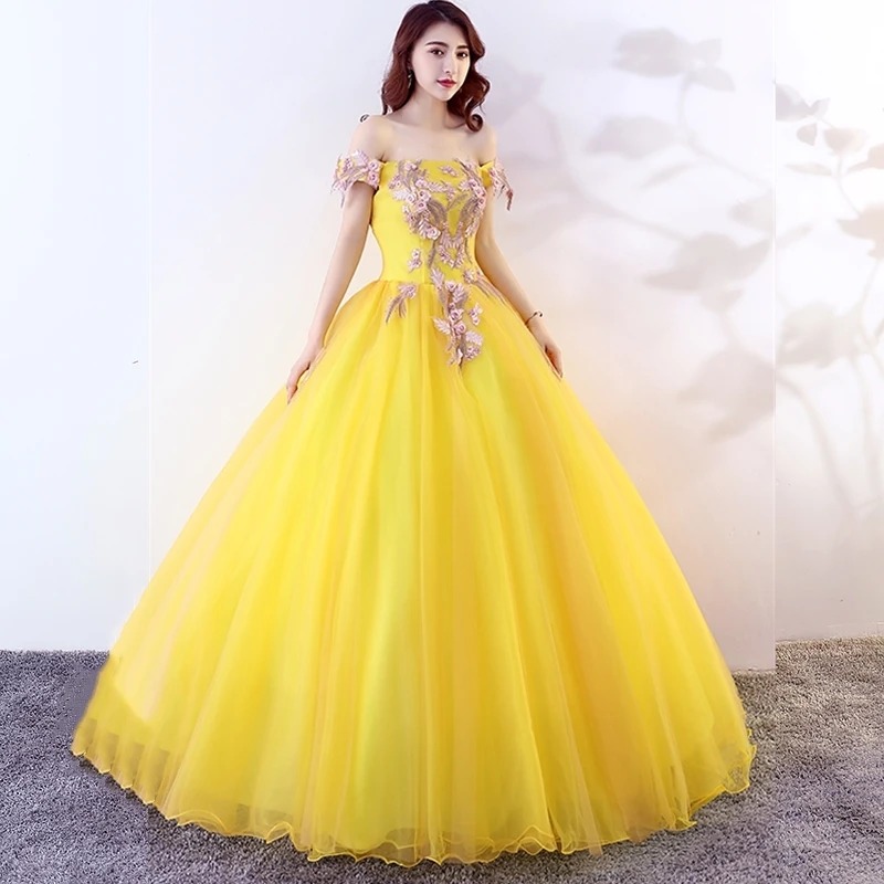 Бальное платье платья для Quinceanera 2020 Золотое вечернее Длинные официальные милой