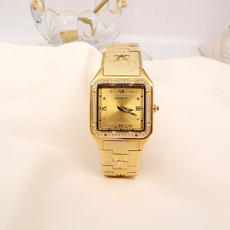 2021 New Sand Gold Watch 24 Gold Diamond Inlaid Waterproof Japanese Movement Indelible Ins Style Gold Watch