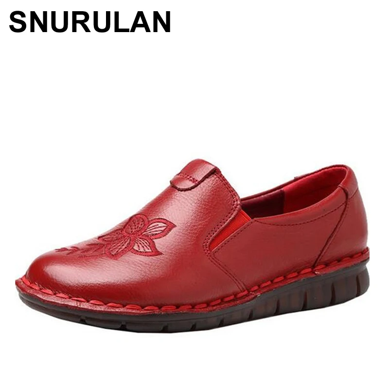 

SNURULAN 2020 spring women genuine leather moccasins shoes handmade low heel 3CM soft bottom breathable ladies lace-up flat shoe