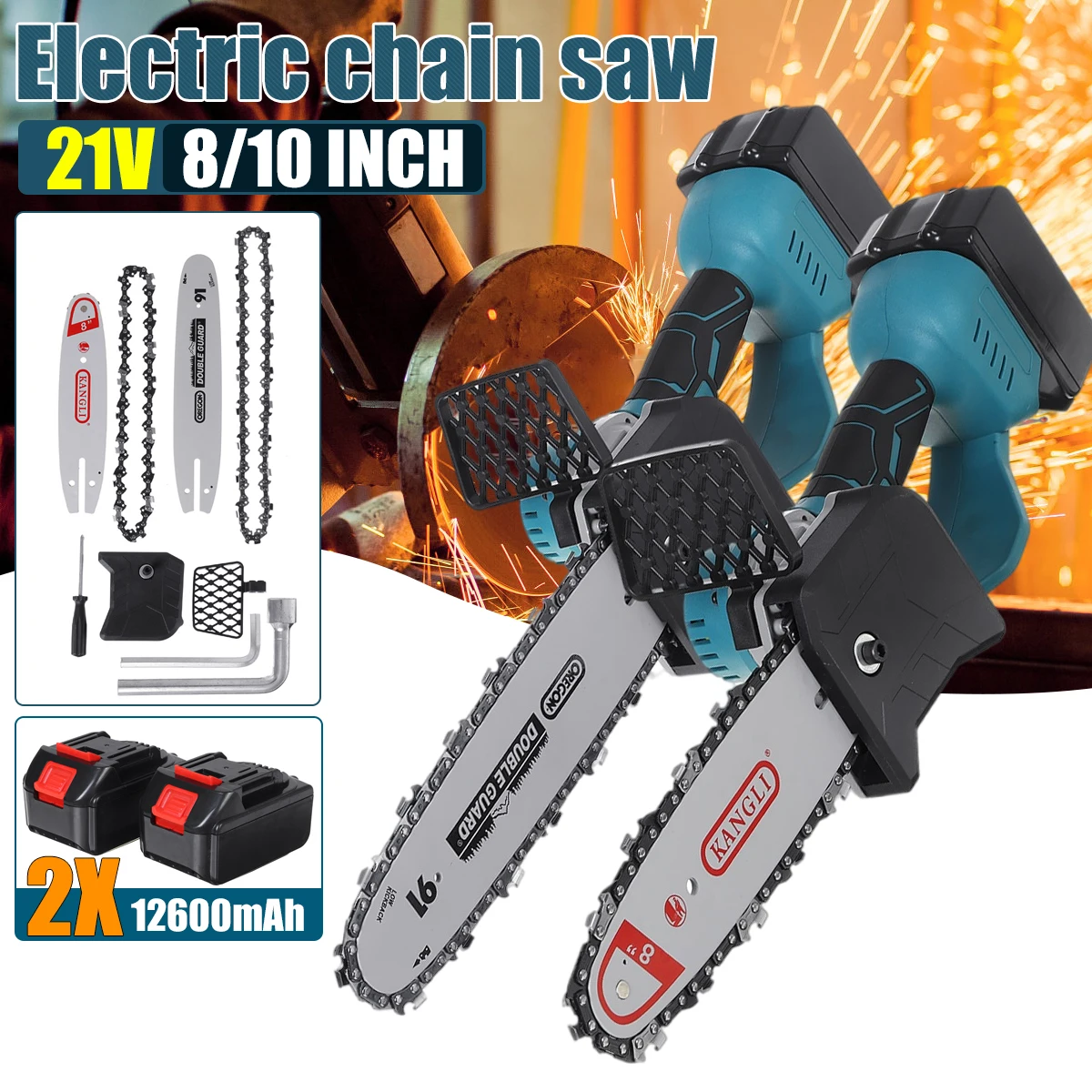 Электрическая цепная пила 12600 мАч 8/10 дюйма 2 аккумулятора Садовая