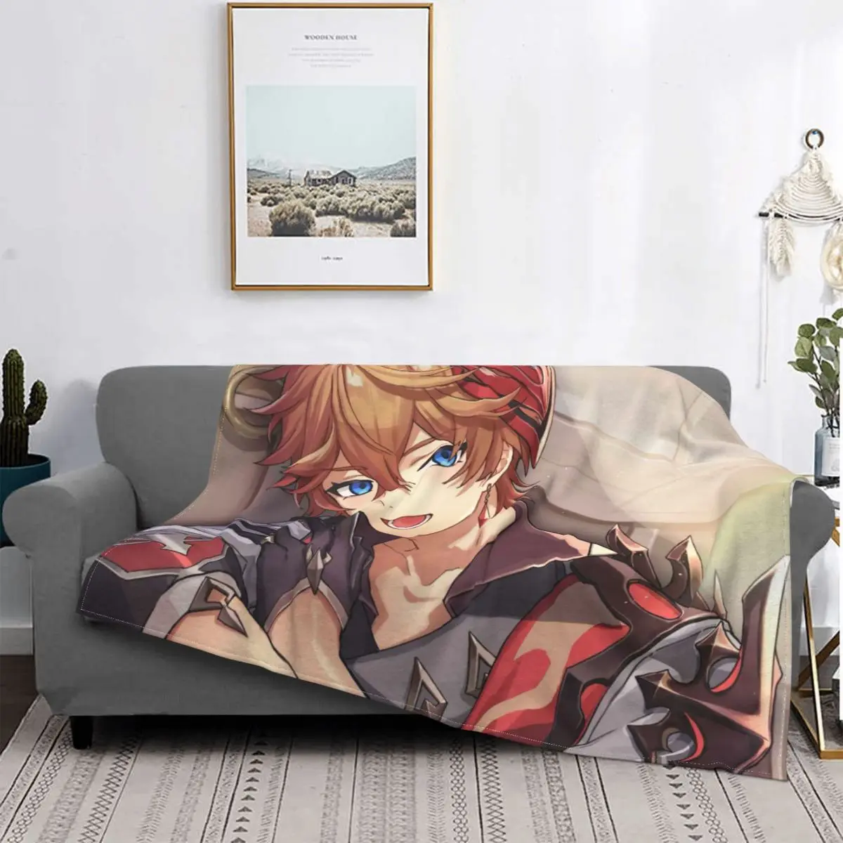 

Ударопрочное одеяло Childe Genshin в аниме милое клетчатое Ститч супер теплое портативное Фланелевое тонкое покрывало для дивана