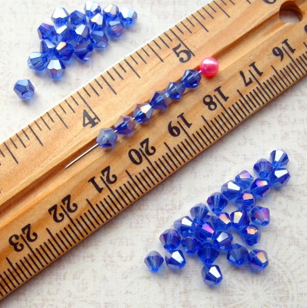 Блестящие голубые двухконусные хрустальные бусины 4 мм 100 шт. в партии | Украшения
