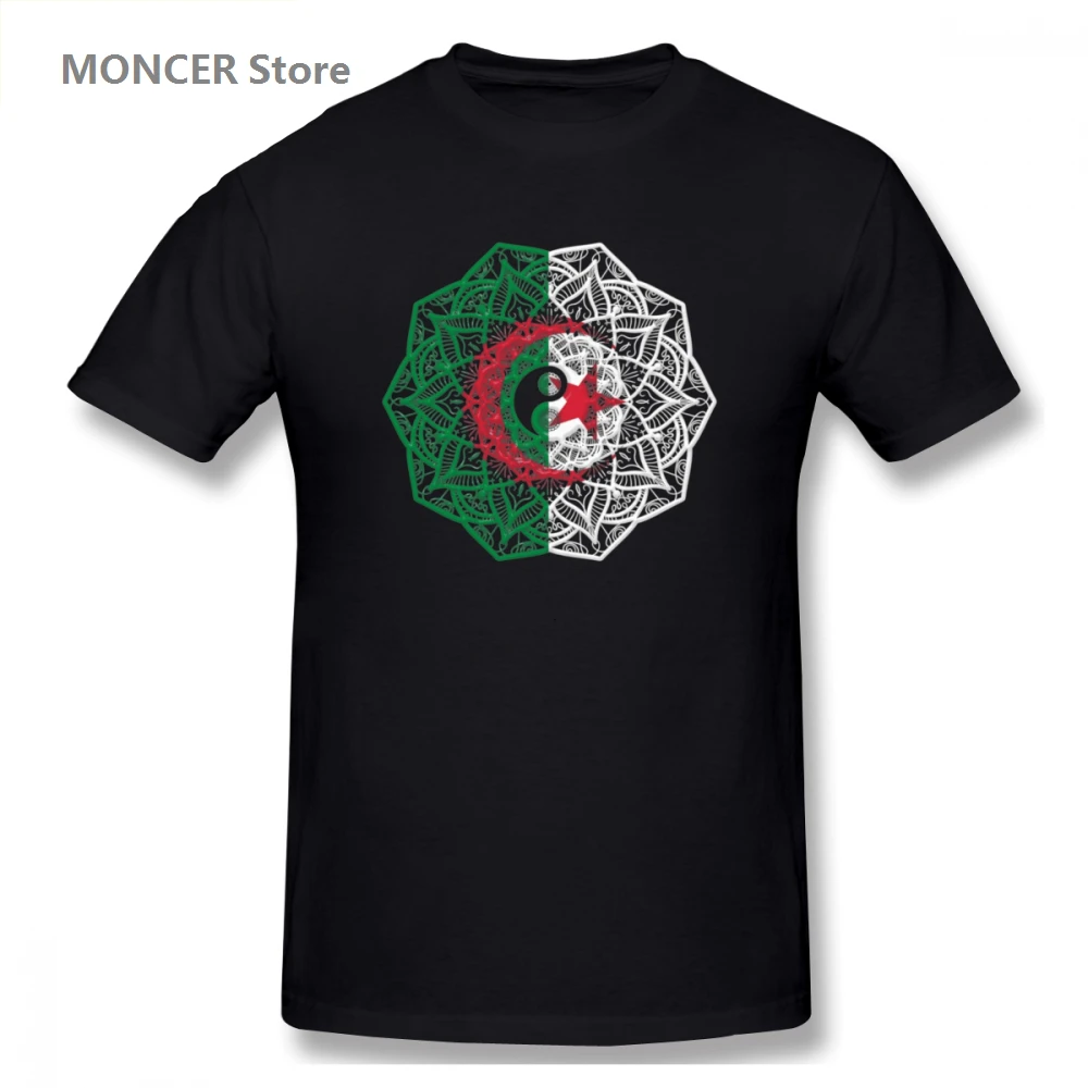 

Ying Yang Mandala Pattern Flag Of Algeria Men's Basic Short Sleeve T-Shirt Novelty Algeria Map Flag T-shirts