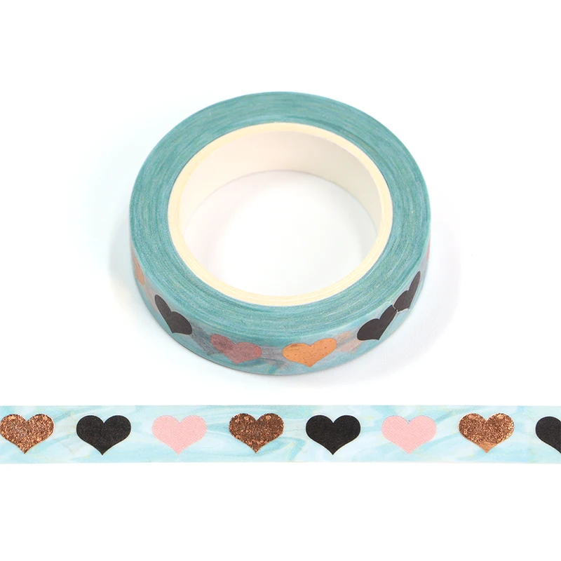 

1PC 10MM*10M Foil Colorful Black Pink Yellow Heart Decorative Washi Tape Scrapbooking Masking Tape School Office Supply