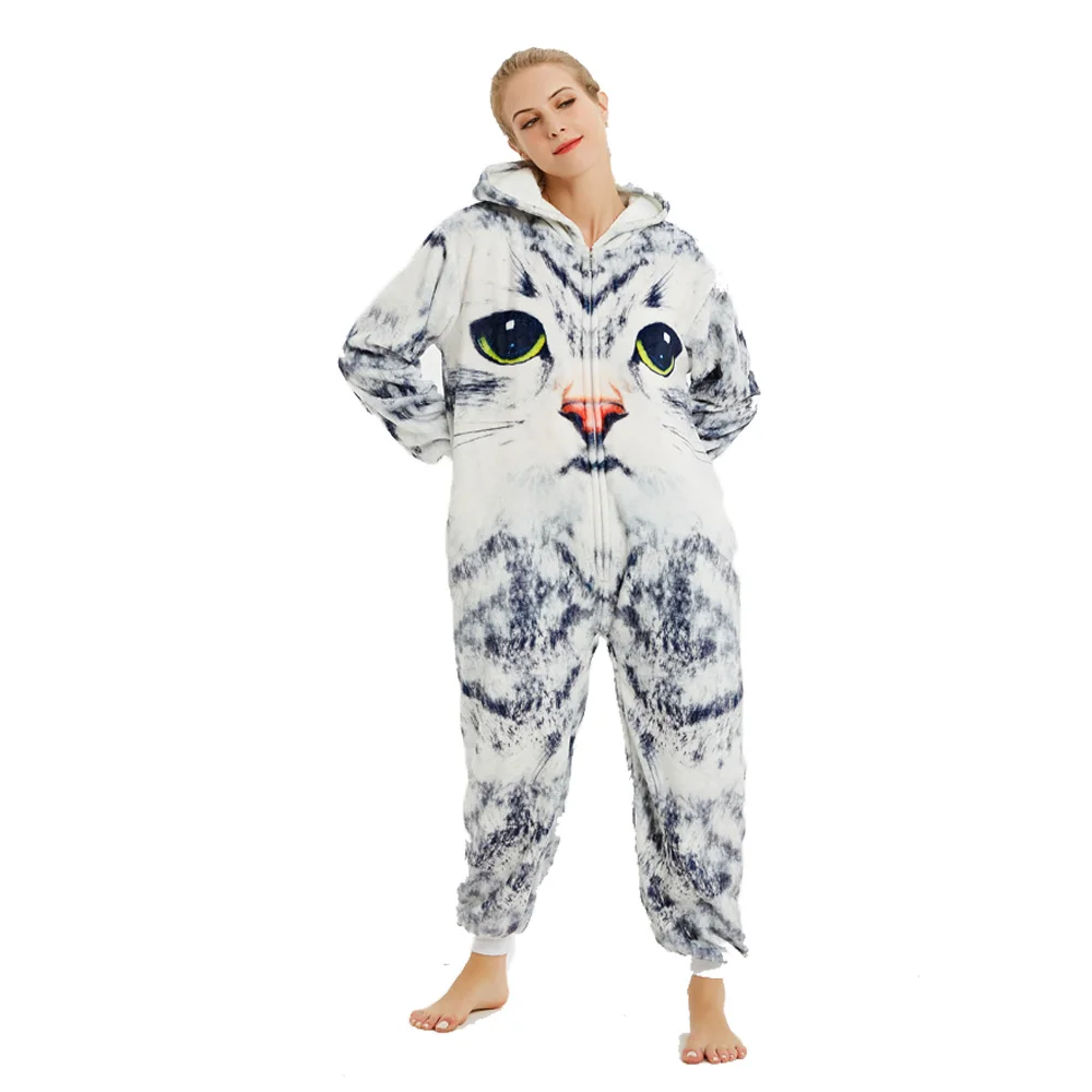 Пижама кигуруми Мужская Фланелевая 3d-комбинезон с капюшоном пижама-кигуруми кот