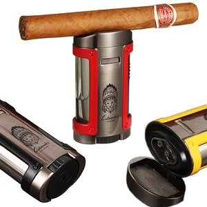 LUBINSKI металла с питанием от прикуривателя с 4 Jet ветрозащитный фонарь зажигалка бутан сигареты газовая зажигалка Портативный встроенный сигары держатель подставка