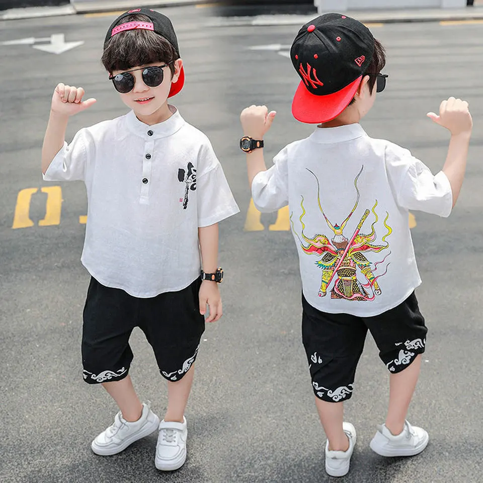 

Novelty New T-shirt+Shorts 2PCS Kids Boys Outfits For 18M-8Yrs Baby Boys Clothing Set Fashion Chinese Style Boys Clothes Suit