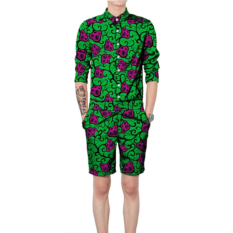 Африканская одежда мужские рубашки с шортами модный Дашики Мужской комплект