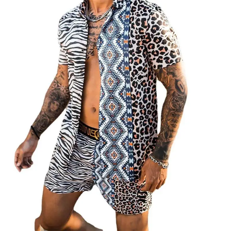 

Printed Quick Drying Short Sleeve Men Hawaiian Sets 2021 Summer Button Shirt Beach Shorts Streetwear Casual Suit 2 Pieces S-3XL