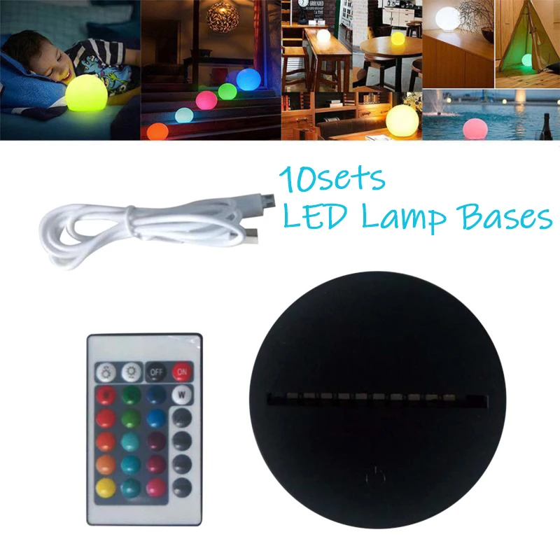 

10 sets 3D LED Night Lights LED Lamp Bases USB Cable Remote Control Base 3D Illusion Table Lamp 7 Colors For Home Decor Light