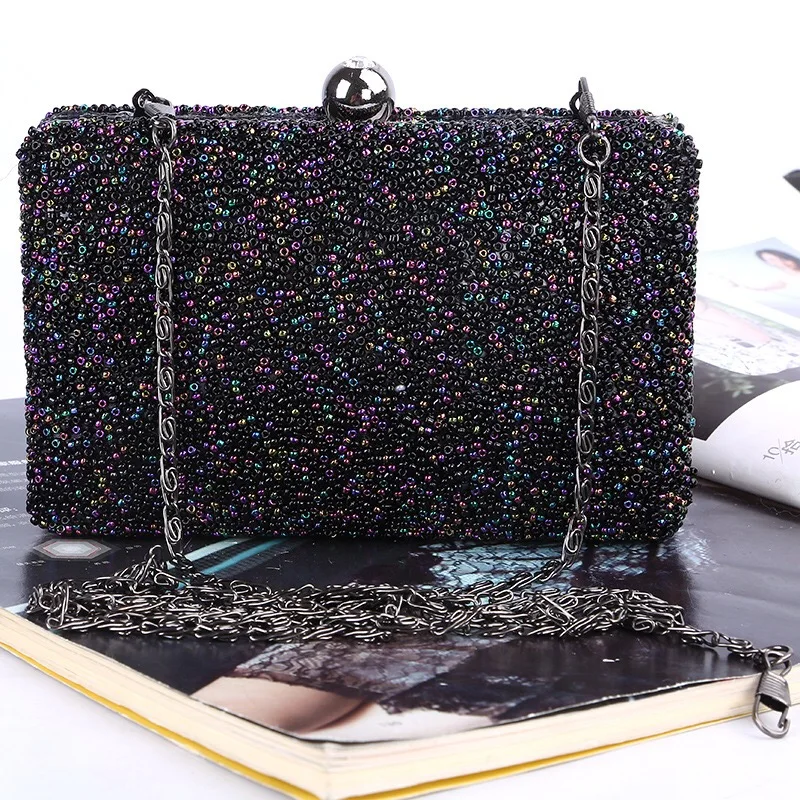 

Clutch Bag 2020 Women's Black Evening Shiny Handbags Bride Wedding Banquet Bag Wedding Dress Accessories Shoulder Glitter Bag