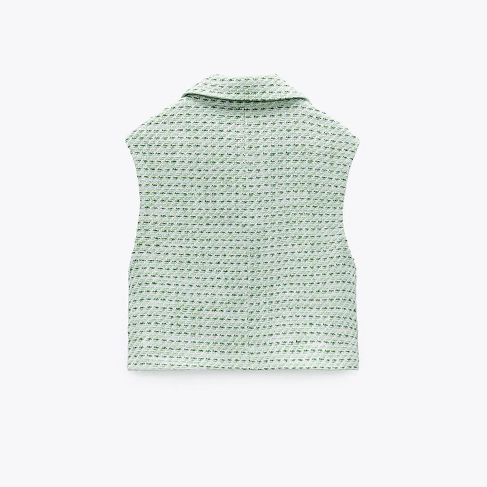 

2021 ZA new fashion Western style close-fitting texture sleeveless vest short vest outer match RA 03152634069 3152634